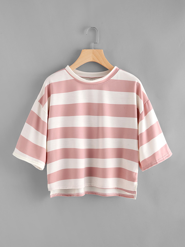 Stripe 3/4 Sleeve Pullover T-shirt
