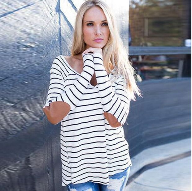 Classical Look V Neck Stripe Patch Shier