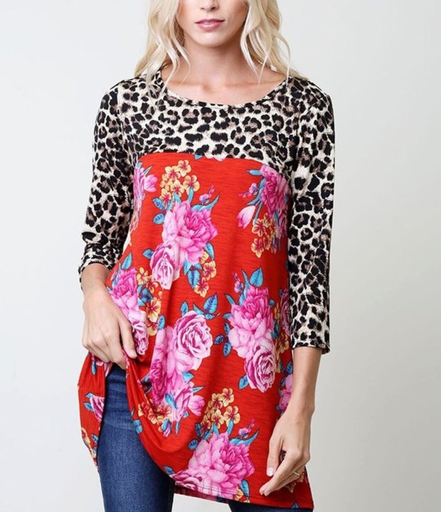 Hot Selling Patchwork Leopard Flower Printing Shirt