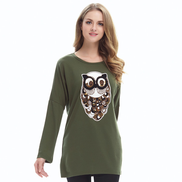 Owl Loose Long Sleeve O Neck T Shirt Design