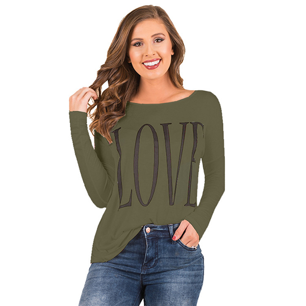 New Letter Printed Loose Pullover Long Sleeve Tee