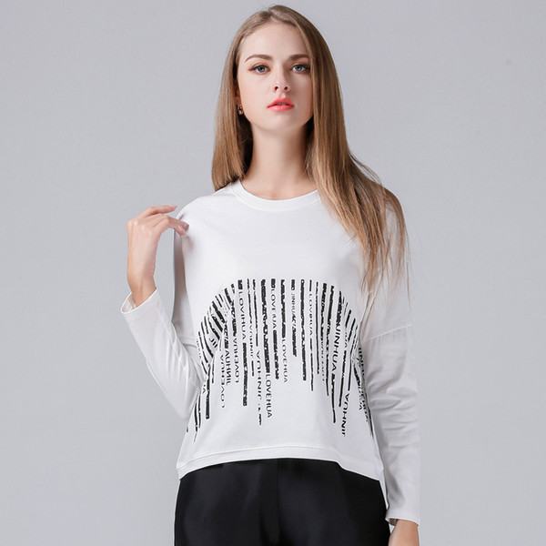 Stylish Letter Printed Long Sleeve White Tee