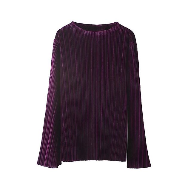 Solid Long Sleeve Pleated Velvet T Shirt(3-4 Days Delivery)