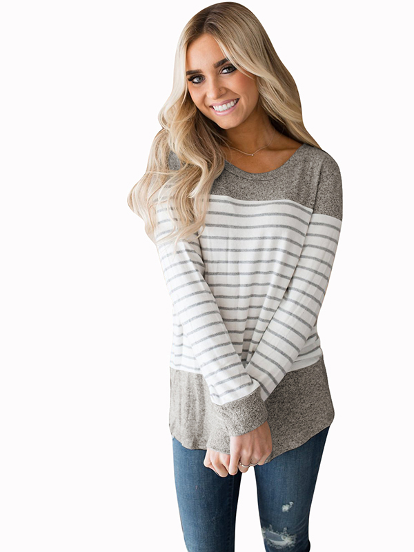 Casual Style Striped Long Sleeve Cheap Top