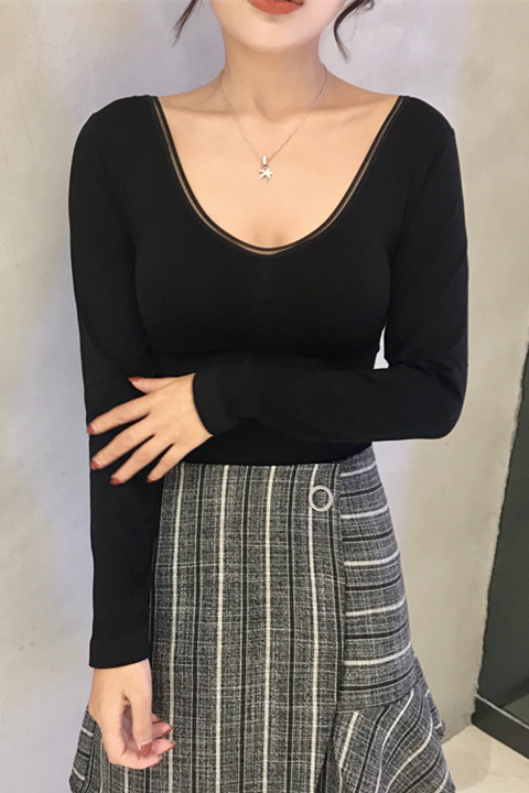 Winter Black Basic Tee Underwear With Chest Pad