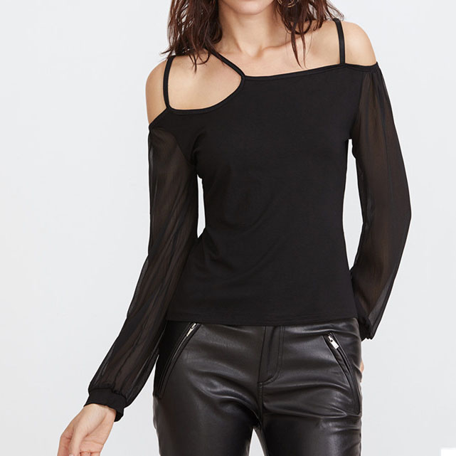 Asymmetric Straps Chiffon T-shirt For Woman