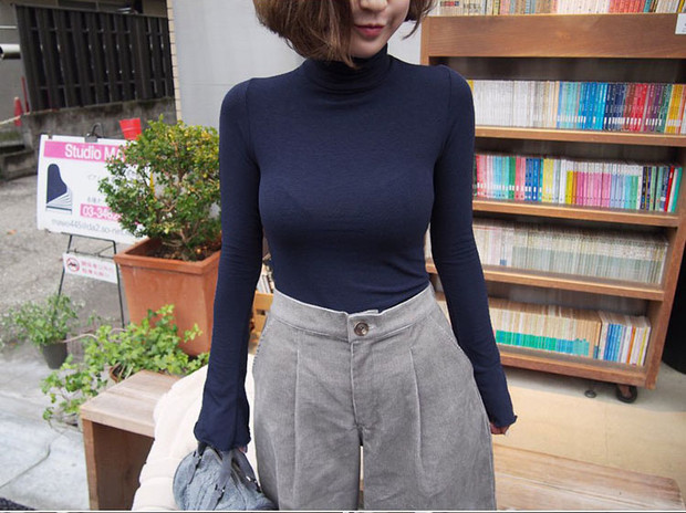 Easy Match High Neck Solid Fitted Shirt